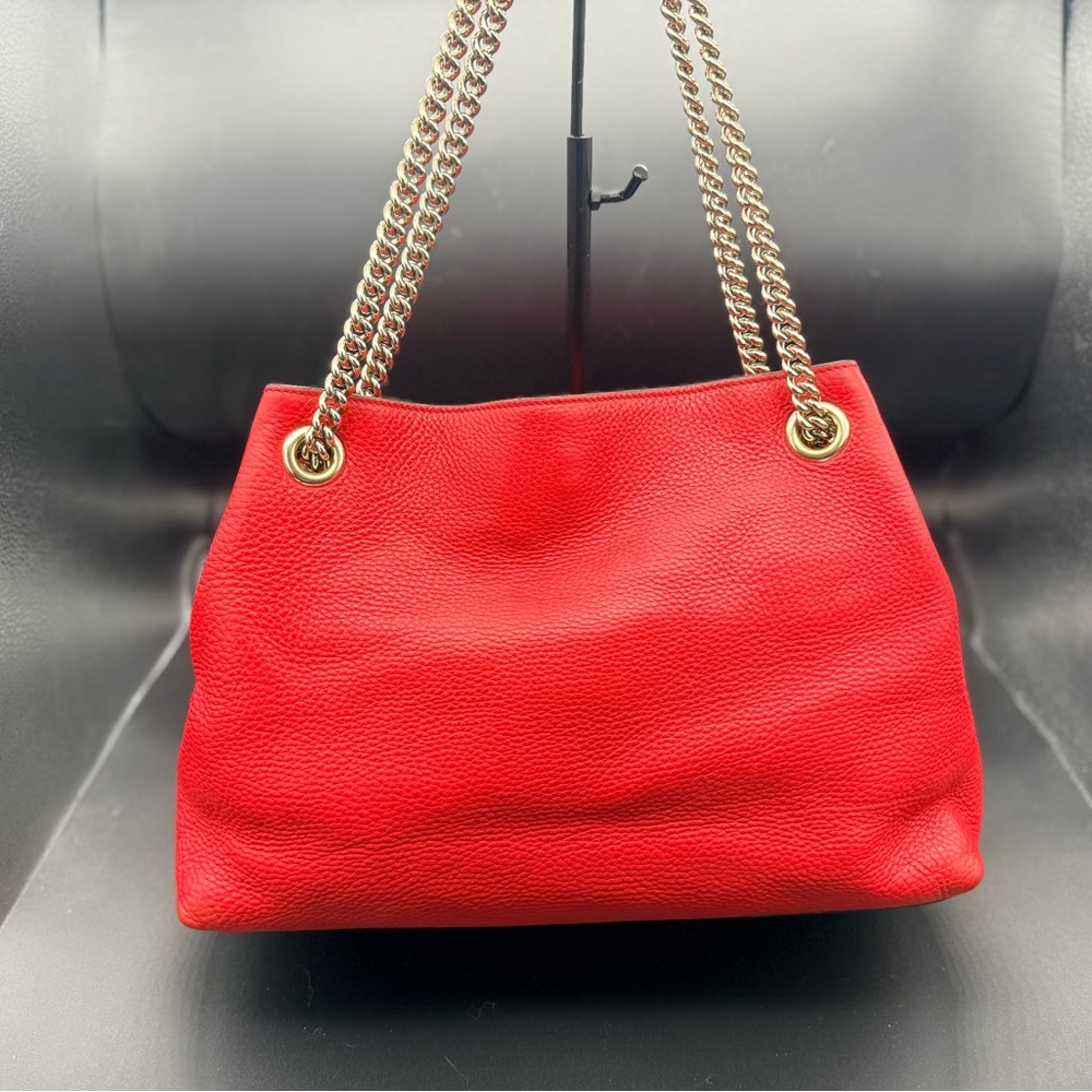AUTHENTIC Gucci Soho Medium Chain Shoulder Bag - Red Pebbled Leather - Picture 16 of 16